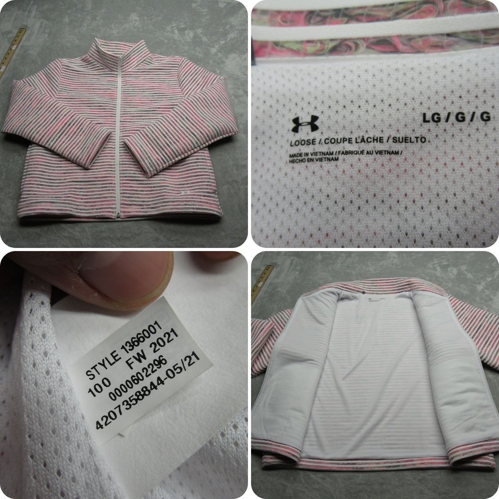 Under Armour Jacket Women Large White Pink Textured Yarn Knit Loose Full Zip